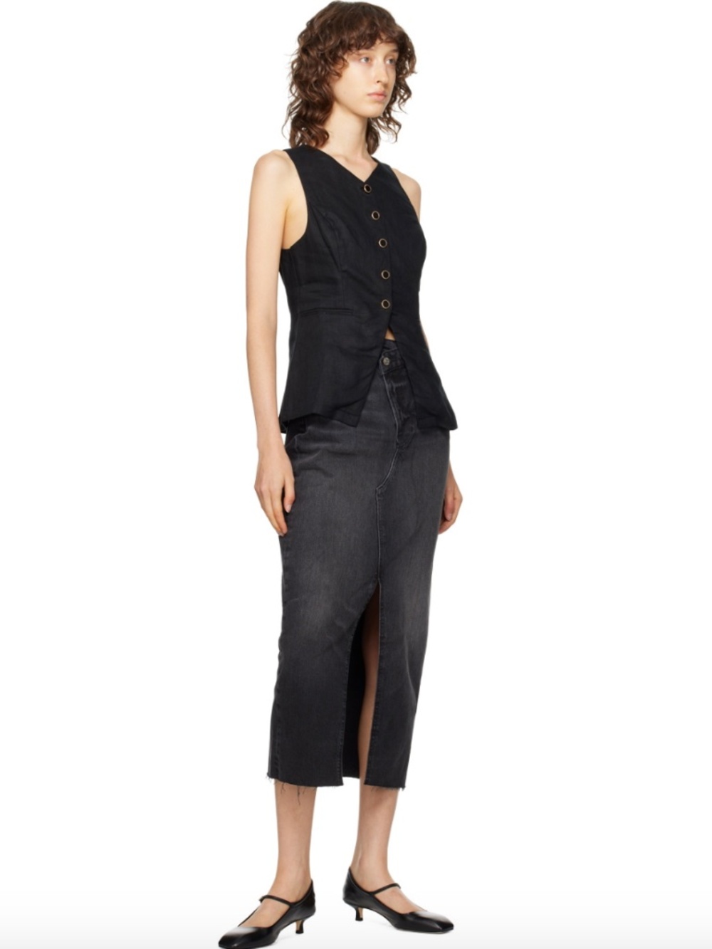Reformation Black Nila Denim Maxi Skirt